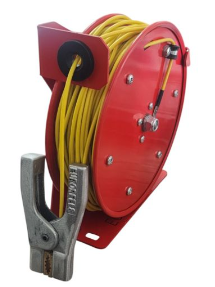 Static earthing reel with grounding clamp for fuel tankers - Euroreels