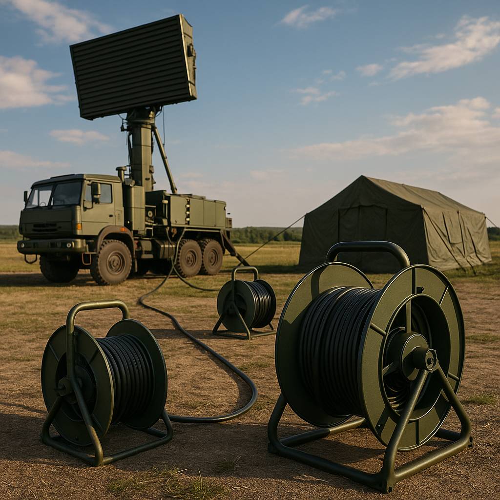 Radar sistemi önünde Euroreels askeri makara sistemleri